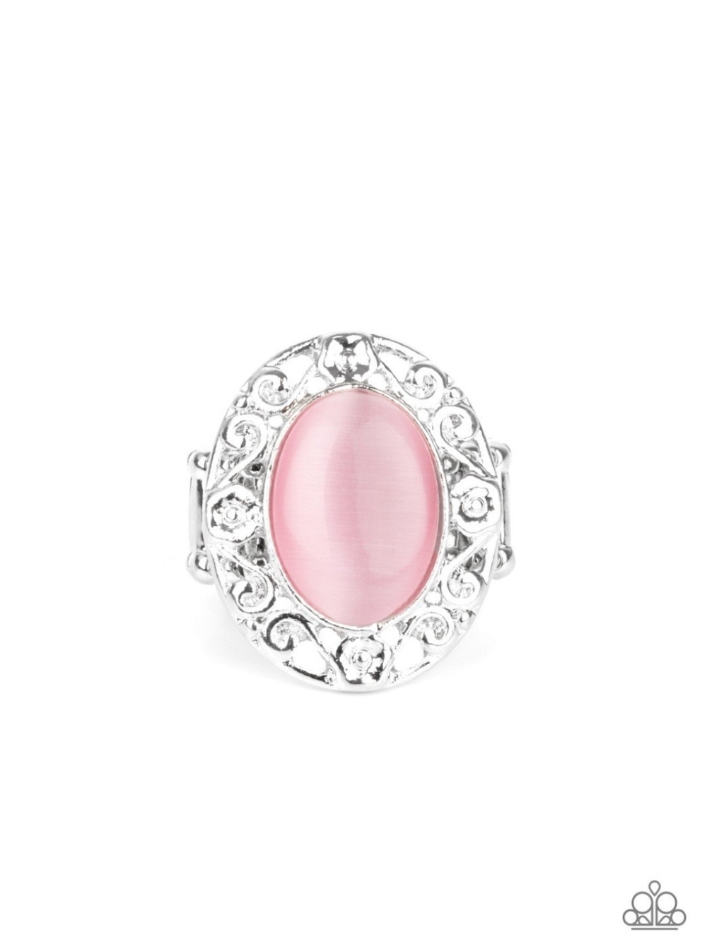 Moonlit Marigold Pink Ring Western Paparazzi Silver-Tone Rose Glass Oval Ring